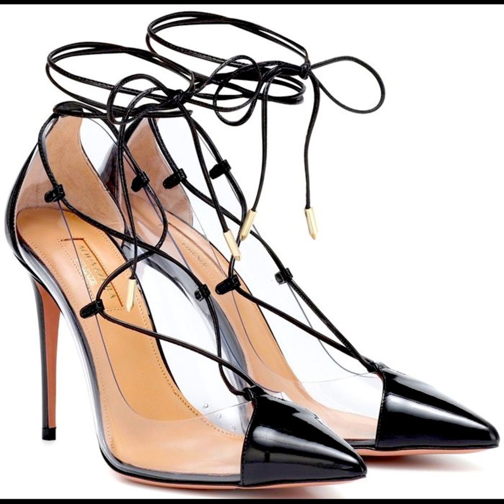 Aquazzura Black “Magic” Lace-Up PVC Patent-Leather Pumps Size (39)